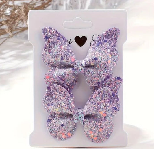 Purple Glitter Butterfly Hairclips
