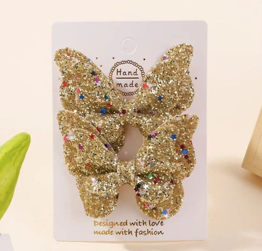Golden Glitter Butterfly Hairclips