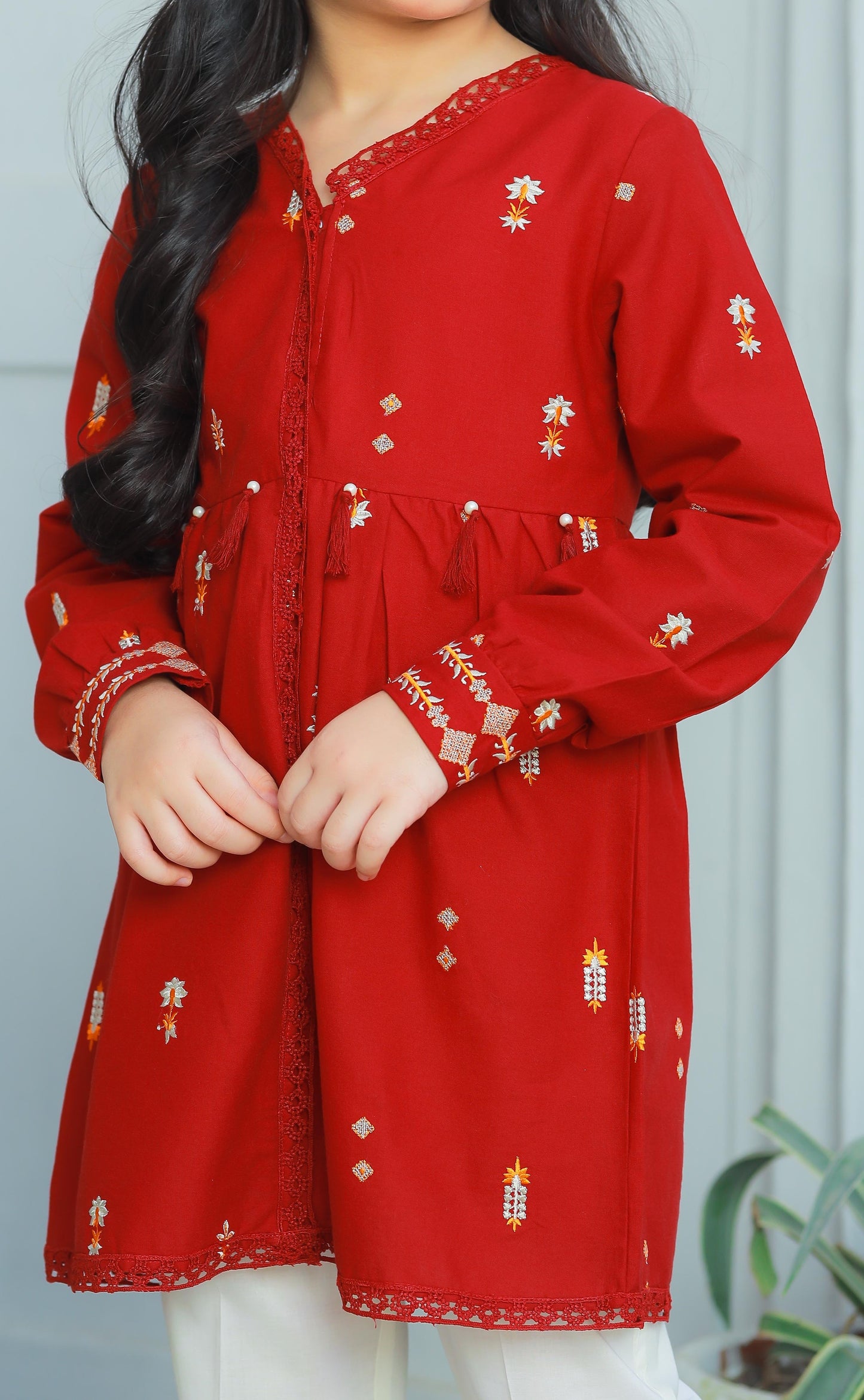 Red Floral Embroidered Kurti